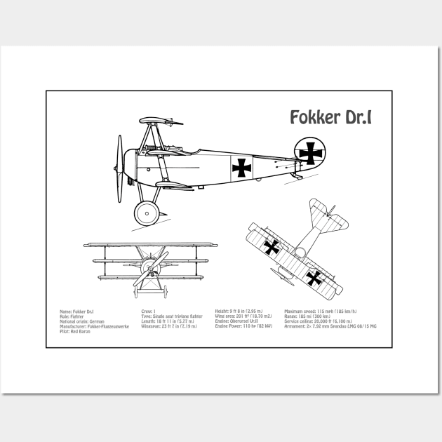 Fokker Dr.I Red Baron aka Manfred von Richthofen Dr.1 airplane - BD Wall Art by SPJE Illustration Photography